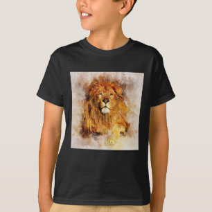 T-shirt Lion mâle avec grand portrait d'aquarelle de manne
