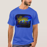 T-shirt Lion Menorah en laiton de Chanukkah<br><div class="desc">Reproduction numérique 3D d'un menorah en laiton,  sur le thème du lion,  fabriqué en Israël vers 1950,  sur un arrière - plan fractal bleu. Montré avec des bougies éclairées.</div>