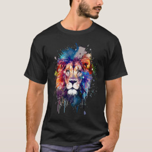 T-shirt Lion mignon pour animal sauvage arc-en-ciel couleu