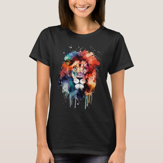 T-shirt Lion mignon pour animal sauvage de couleur arc-en- (Devant)