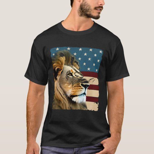 T-shirt Lion On USA Flag Painting American Patriotic 4th o (Devant)