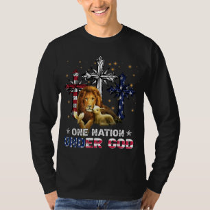 T-shirt Lion One Nation Under God Cross American Flag 4e