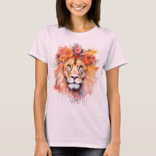 T-shirt Lion Pastel Fleurs Safari Aquarelle Savannah Chat