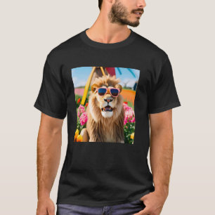 T-shirt Lion portant des lunettes de soleil dans un champ