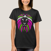 T-shirt Lion rose et vert (chemise noire) (Devant)