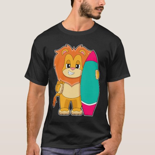 T-shirt Lion Surfing Surfboard Summer (Devant)