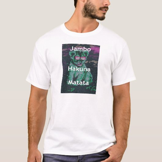 T-shirt Lion vert avec lunettes roses "Hakuna Matata" Art (Devant)