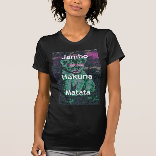 T-shirt Lion vert avec lunettes roses "Hakuna Matata" Art (Devant)