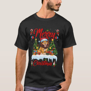 T-shirt Lion Xmas Arbre Éclairage Santa Hat Lion Noël T