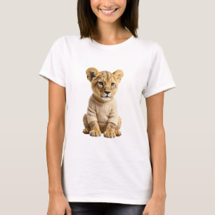 T-shirt Lionceau adorable portant un pull tricoté