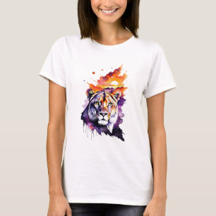 T-shirt Lionesse Galaxie Dans Le Coucher De Soleil Du Sere