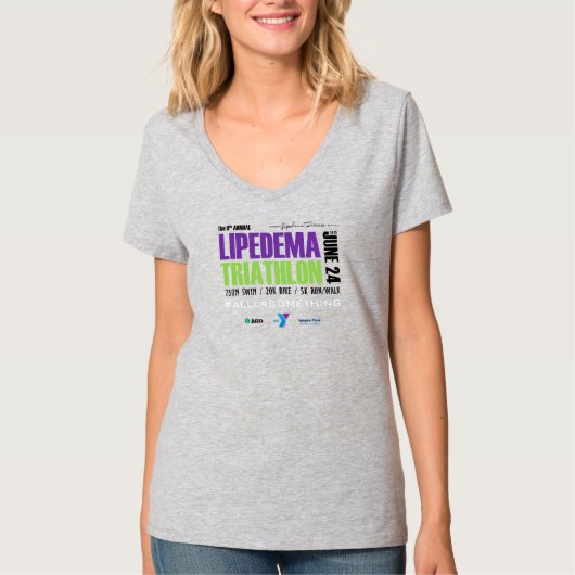 T-shirt Lipedema Triathlon V Neck 2023 (Gris) (Devant)