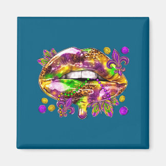 T-shirt Lippen Mardi Gras Carnaval Vet Magneet