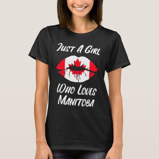 T-shirt Lips and Mouth Love Canadian Flag Manitoba (Devant)