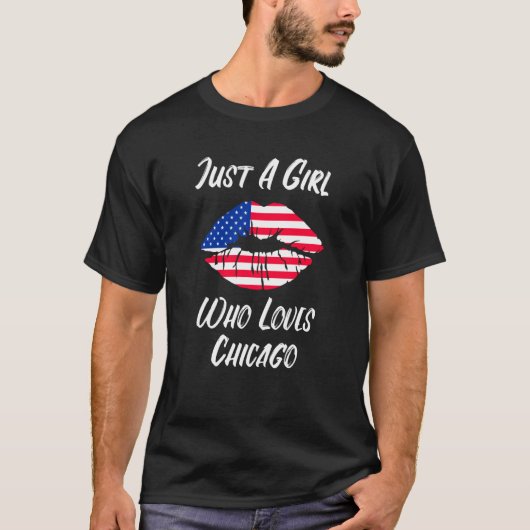 T-shirt Lips Mouth Love American Flag Chicago (Devant)