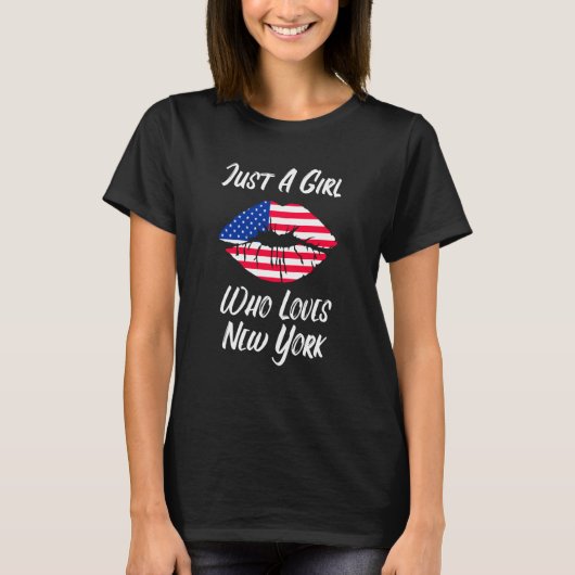 T-shirt Lips Mouth Love American Flag New York (Devant)