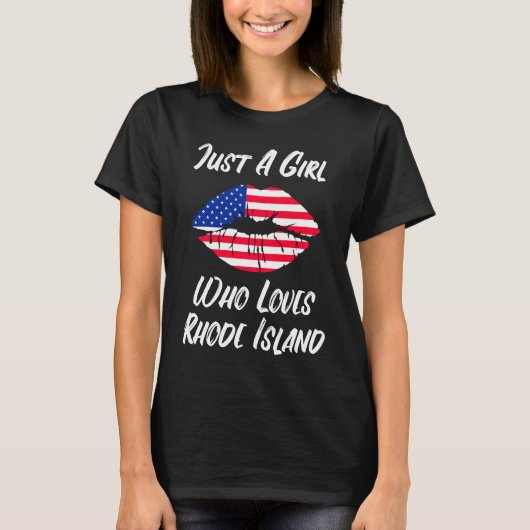 T-shirt Lips Mouth Love American Flag Rhode Island (Devant)