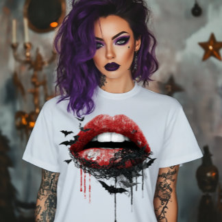 T-shirt Lips with Black Lace and Bats