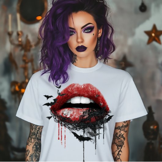T-shirt Lips with Black Lace and Bats