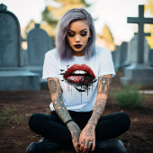 T-shirt Lips with Black Lace and Bats