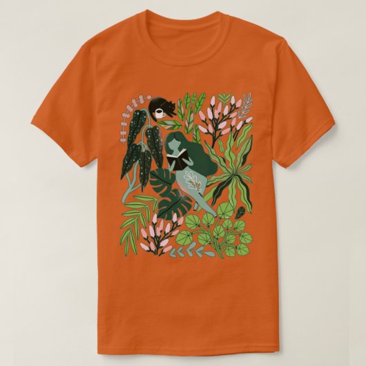 T-shirt Lire des filles parmi les plantes avec des chats d (Design devant)