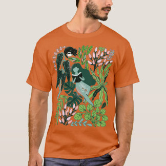 T-shirt Lire des filles parmi les plantes avec des chats d