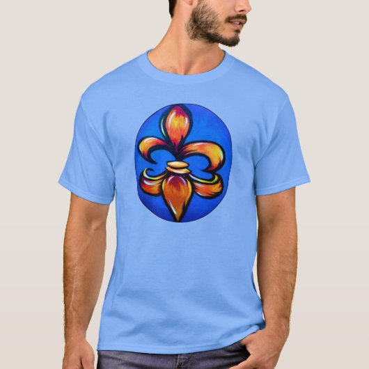 T-shirt Lis orange sur fond bleu (Devant)