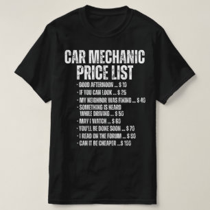 T-shirt Liste de prix drôle de mécanicien automobile
