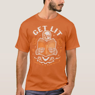 T-shirt Lit Littérature Squelette Lecture Bibliothèque B