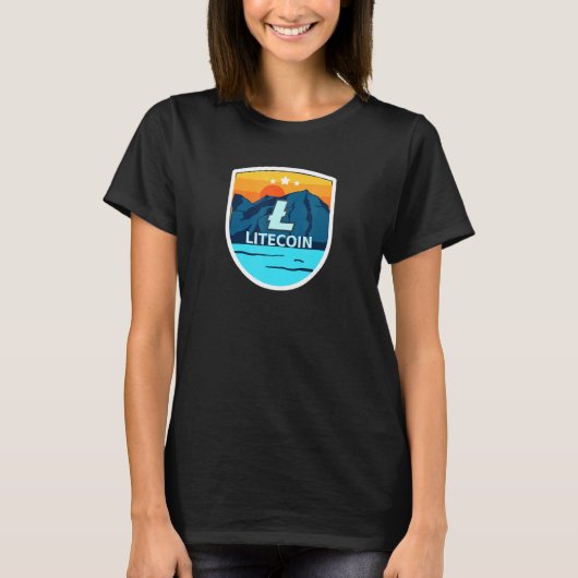 T-shirt Litecoin Ltc Mountain Badge Crypto Devise Sunris (Devant)