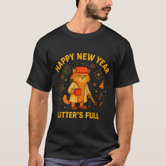 T-shirt Litter’s Full Funny Cat Lovers Happy New Year  (Devant)