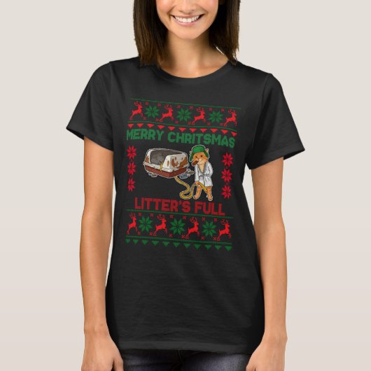 T-shirt Litter's Full Merry Christmas Funny Cat Lover Ugly (Devant)