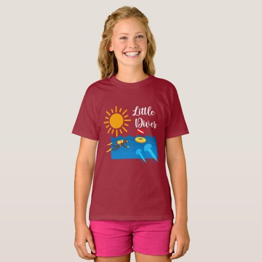 T-shirt Little Diver with Jelly Fish - Girls' Basic T-Shir (Devant entier)