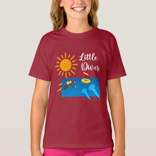T-shirt Little Diver with Jelly Fish - Girls' Basic T-Shir (Devant)