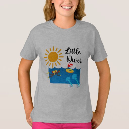 T-shirt Little Diver with Jelly Fish - Girls' Basic T-Shir (Devant)