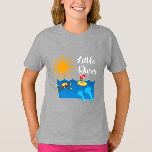T-shirt Little Diver with Jelly Fish - Girls' Basic T-Shir (Devant)