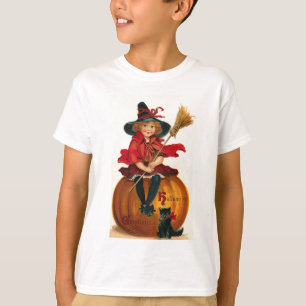 T-shirt Little Girl in Witch Costume Halloween Tees