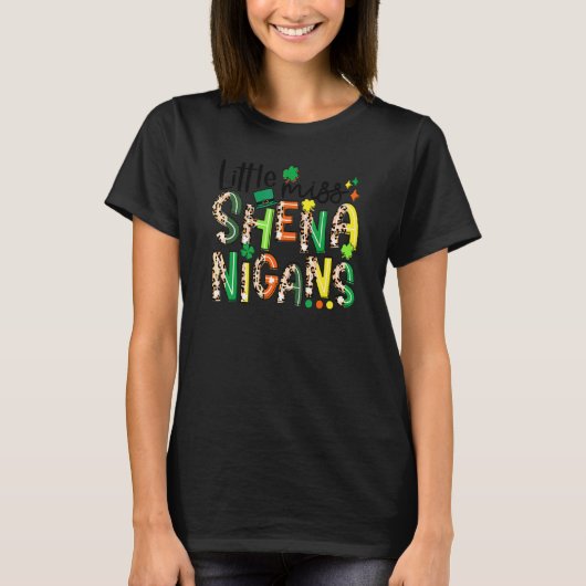 T-shirt Little Miss Shenanigans Leopard Shamrock St Patron (Devant)
