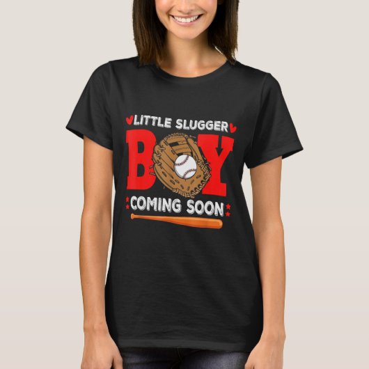 T-shirt Little Slugger Boy Coming Soon Baby Announcement B (Devant)
