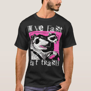 T-shirt Live Fast Eat Trash Drôle Possum Racoon Retro Sun
