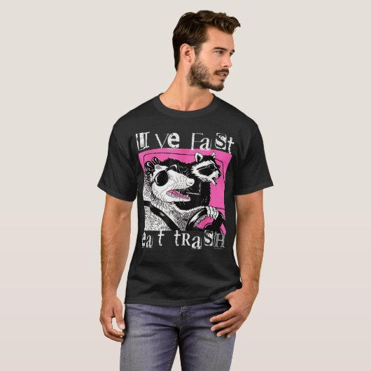 T-shirt Live Fast Eat Trash Tee Drôle Possum Racoon Retro (Devant entier)