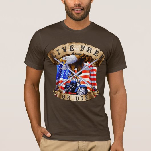 T-shirt Live Free or Die, Motorcycle Patriot, Eagle, (Devant)