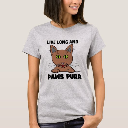 T-shirt Live Long and PAWS PURY Funny Cat T Shirt (Devant)