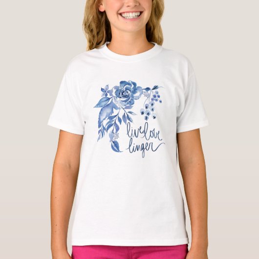 T-shirt Live Love Linger | Floral Rose bleu (Devant)