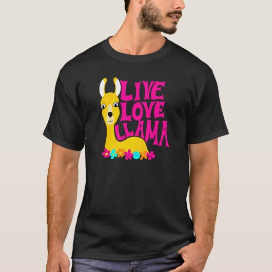 T-shirt Live Love Llama Flower Power Animal Graphisme (Devant)