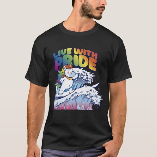 T-shirt Live With Pride Unicorn Surfing (Devant)