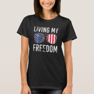 T-shirt Living My Freedom Merica Lunettes de soleil Usa Dr