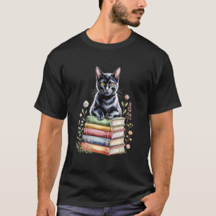 T-shirt Livre de fleurs de chat de Bombay Lecteur de livre