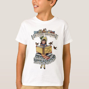 T-shirt Livre de petite fille d'autrefois et Père Noël de 
