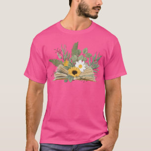 T-shirt Livre Ouvert Avec Fleurs Et Feuilles